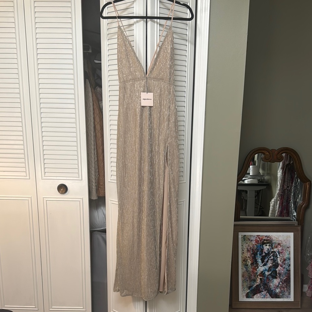 Superdown Shimmering Beige Maxi Dress